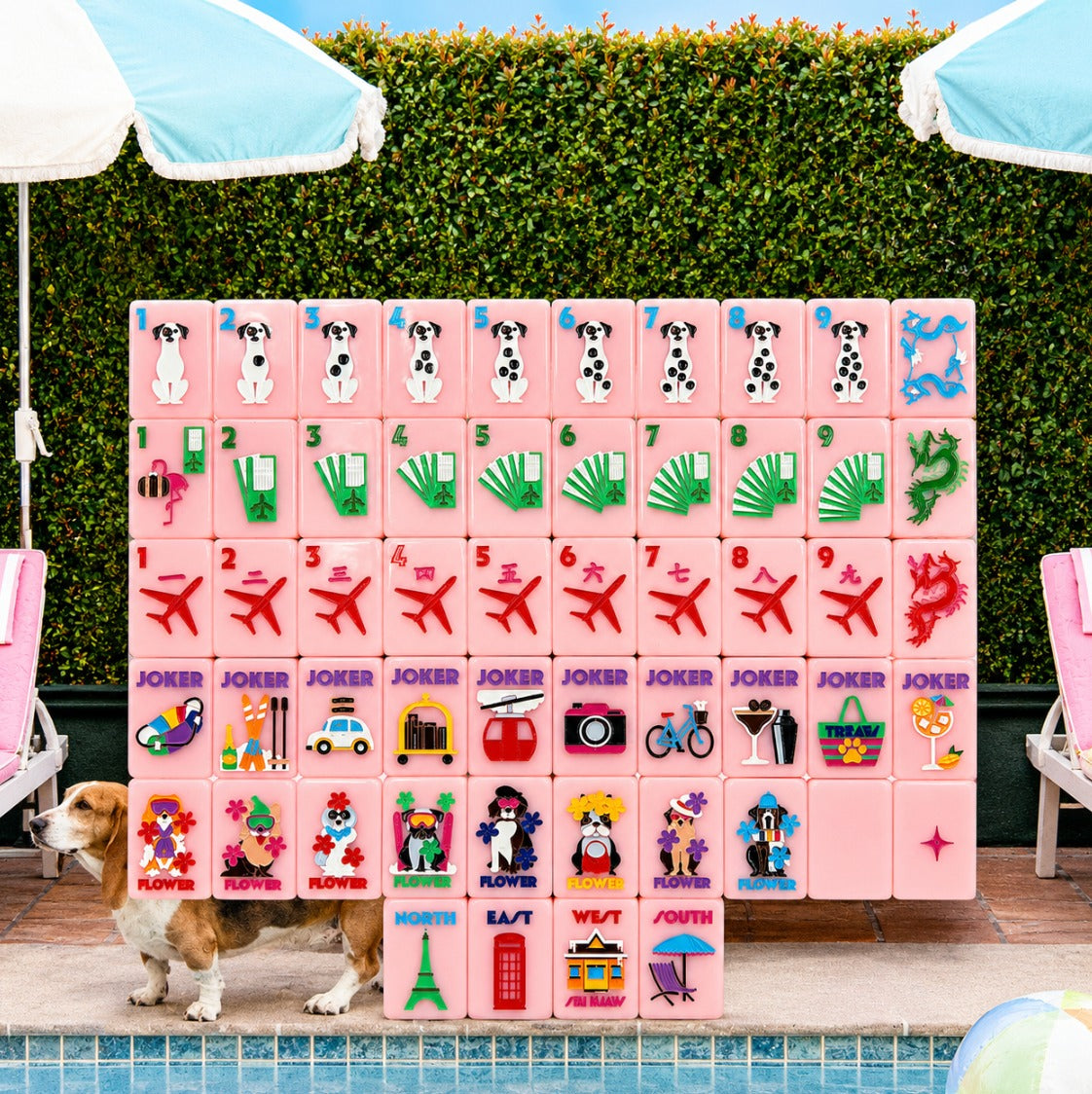 Bespoke X Gray Malin Getaway Dogs Mahjong Tiles - Beverly Hills Pink – Bespoke Mahjong