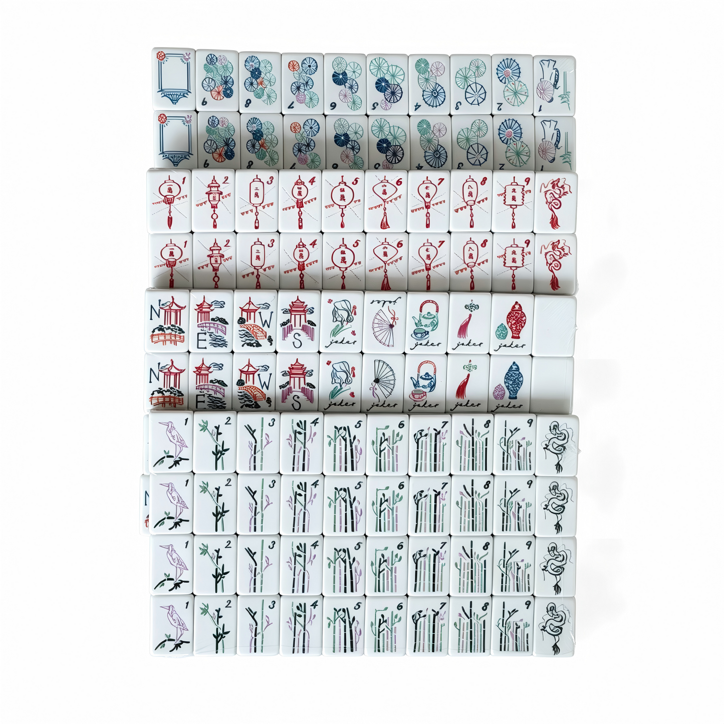 American Mahjong Set by USA Mahjong Co. featuring 166 jade-green tiles with marbled sage backs, including jokers and spares.