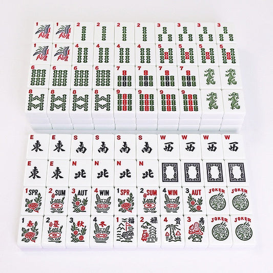 Standard American Mahjong Set with 166 white melamine tiles, featuring traditional designs, by USA Mahjong Co.