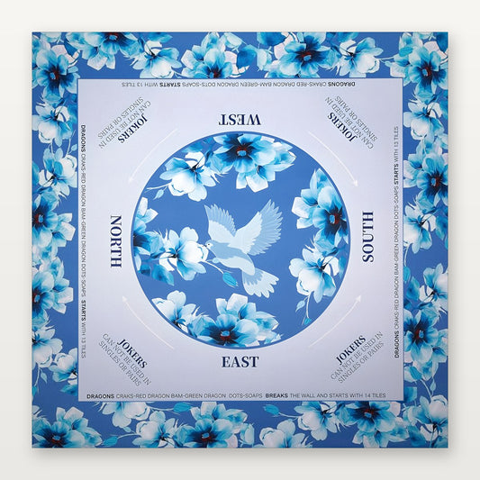Light blue American Mahjong Mat by USA Mahjong Co. featuring non-slip 3mm rubber surface with elegant cerulean and kingfisher design.