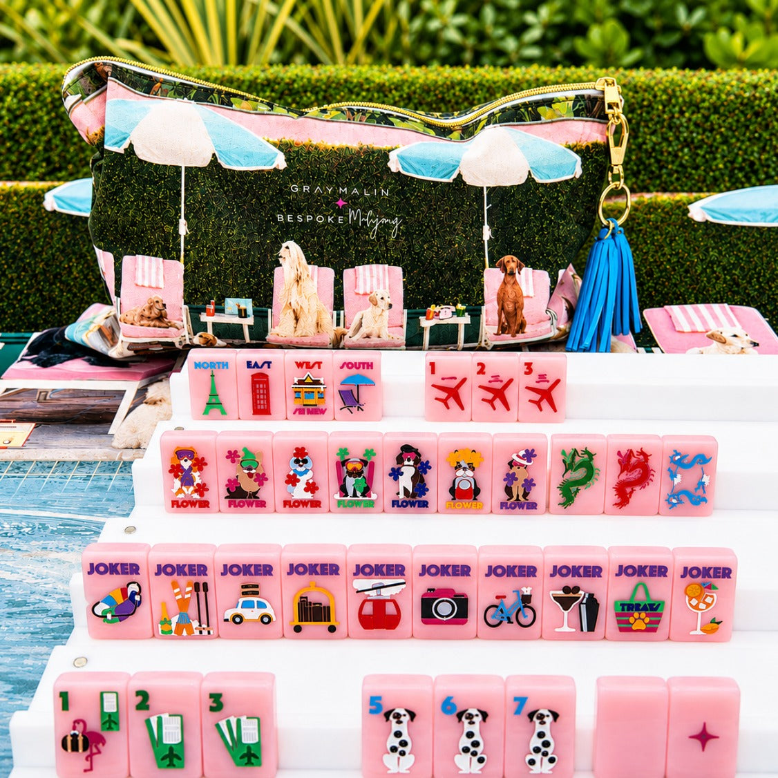 Bespoke X Gray Malin Getaway Dogs Mahjong Tiles - Beverly Hills Pink – Bespoke Mahjong