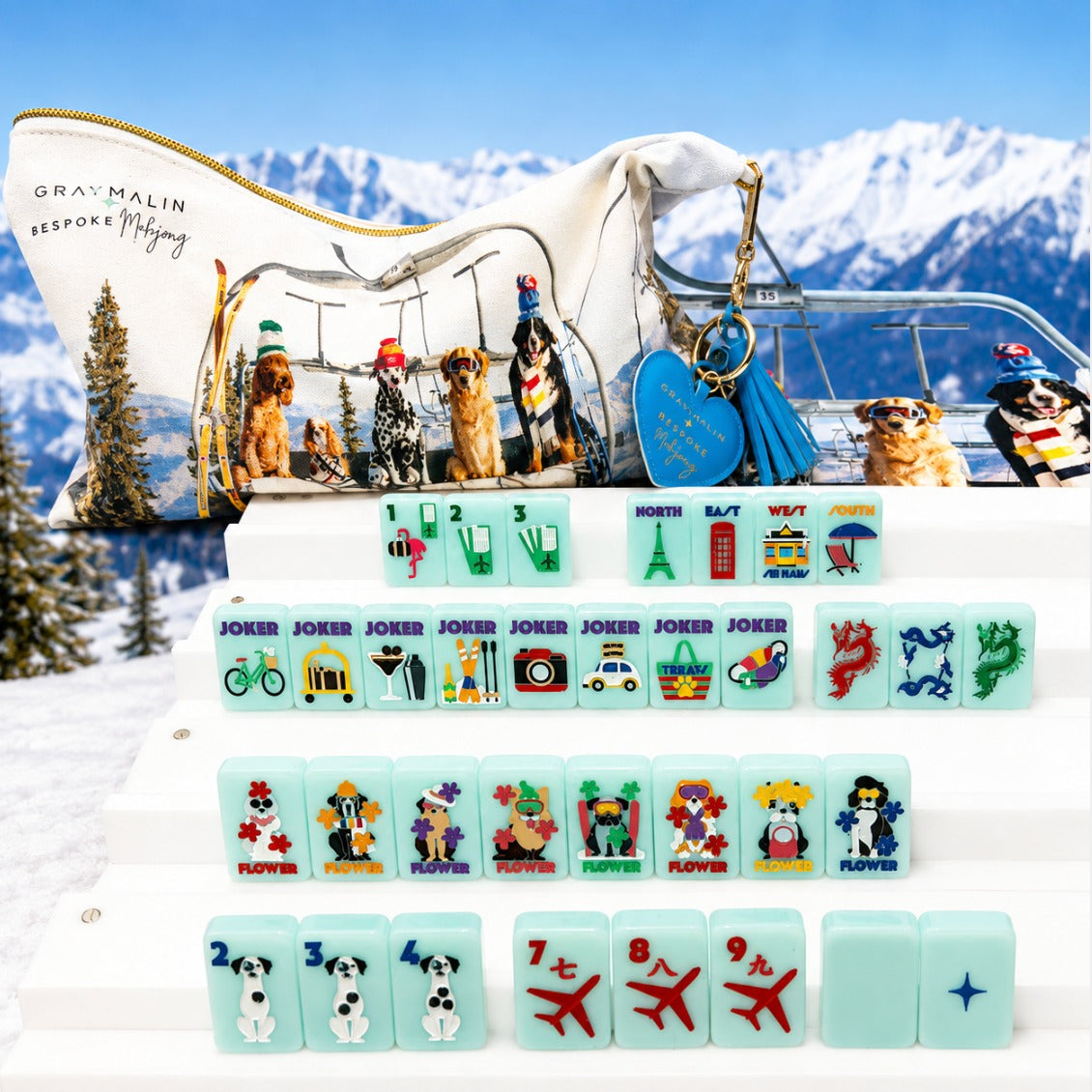 Bespoke X Gray Malin Getaway Dogs Mahjong Tiles - Icy Blue – Bespoke Mahjong