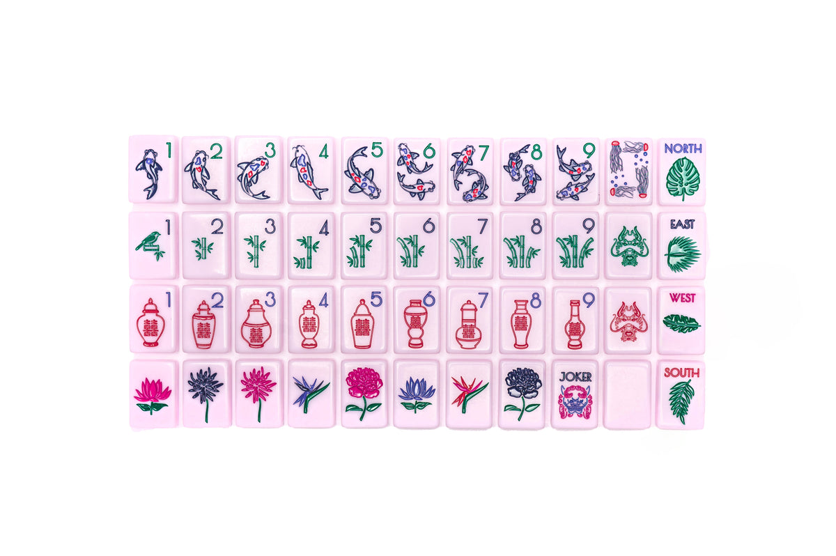 Chinoiserie Mahjong Tile Set - Elegant Pink Hand-Painted Luxury Tiles _ Southern Sparrow