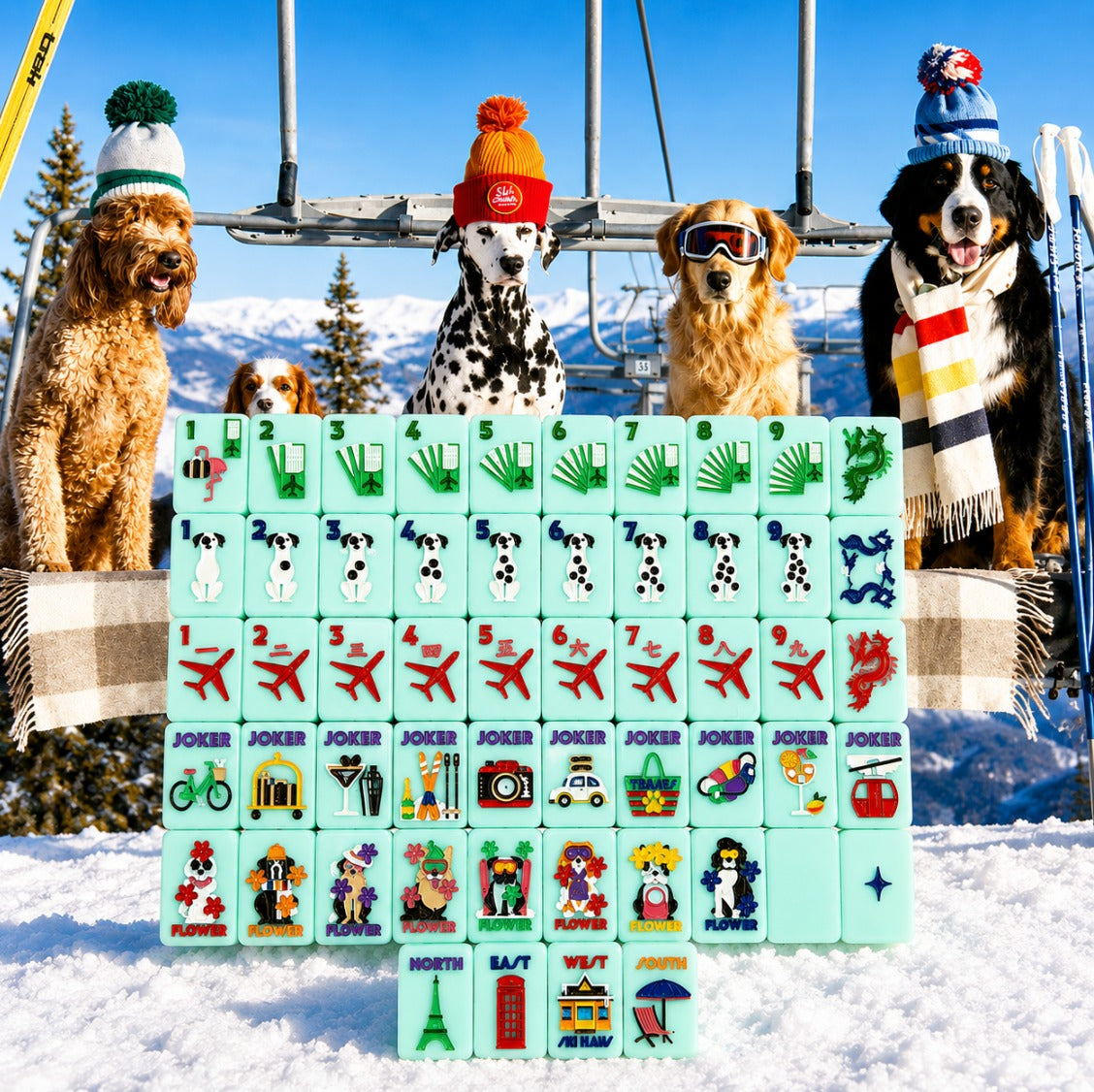 Bespoke X Gray Malin Getaway Dogs Mahjong Tiles - Icy Blue – Bespoke Mahjong