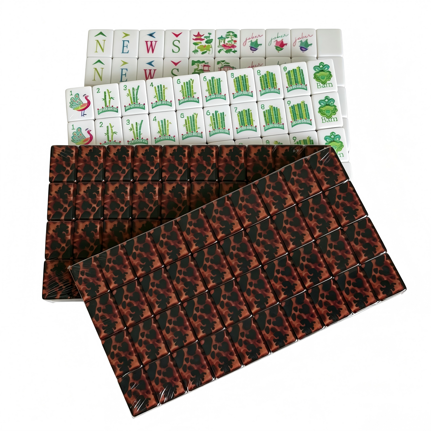 Amber Tortoise Heritage American Mahjong Set by USA Mahjong Co. featuring 166 weighted tiles with classic shell backs and modern compass design.