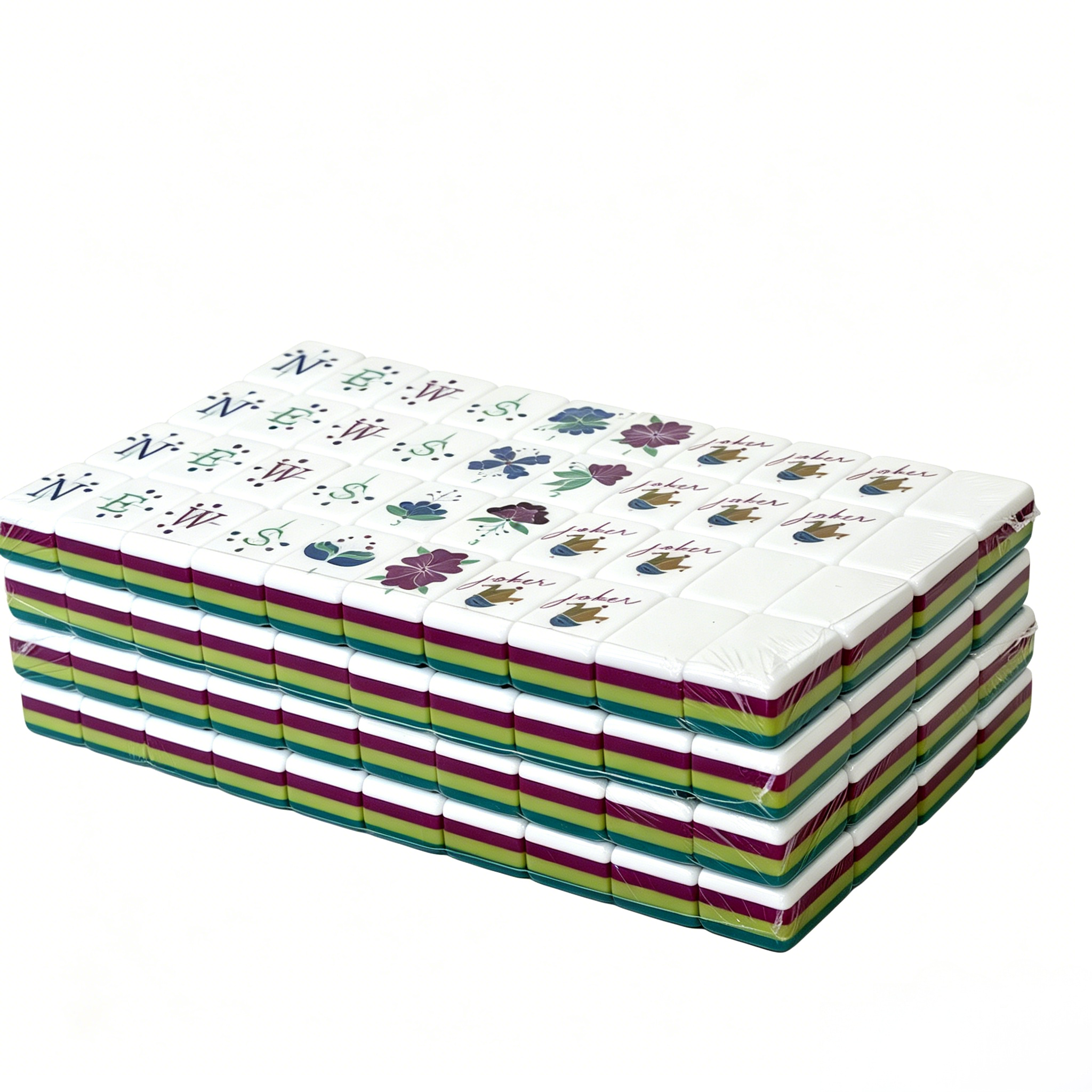 Side view of The Midnight Teal & Floral Muse luxury American Mahjong Set with 166 acrylic tiles featuring quad-layer gradient backs by USA Mahjong Co.
