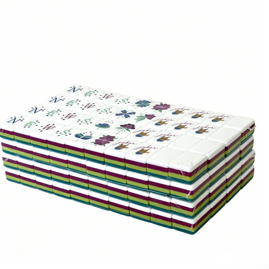 Side view of The Midnight Teal & Floral Muse luxury American Mahjong Set with 166 acrylic tiles featuring quad-layer gradient backs by USA Mahjong Co.
