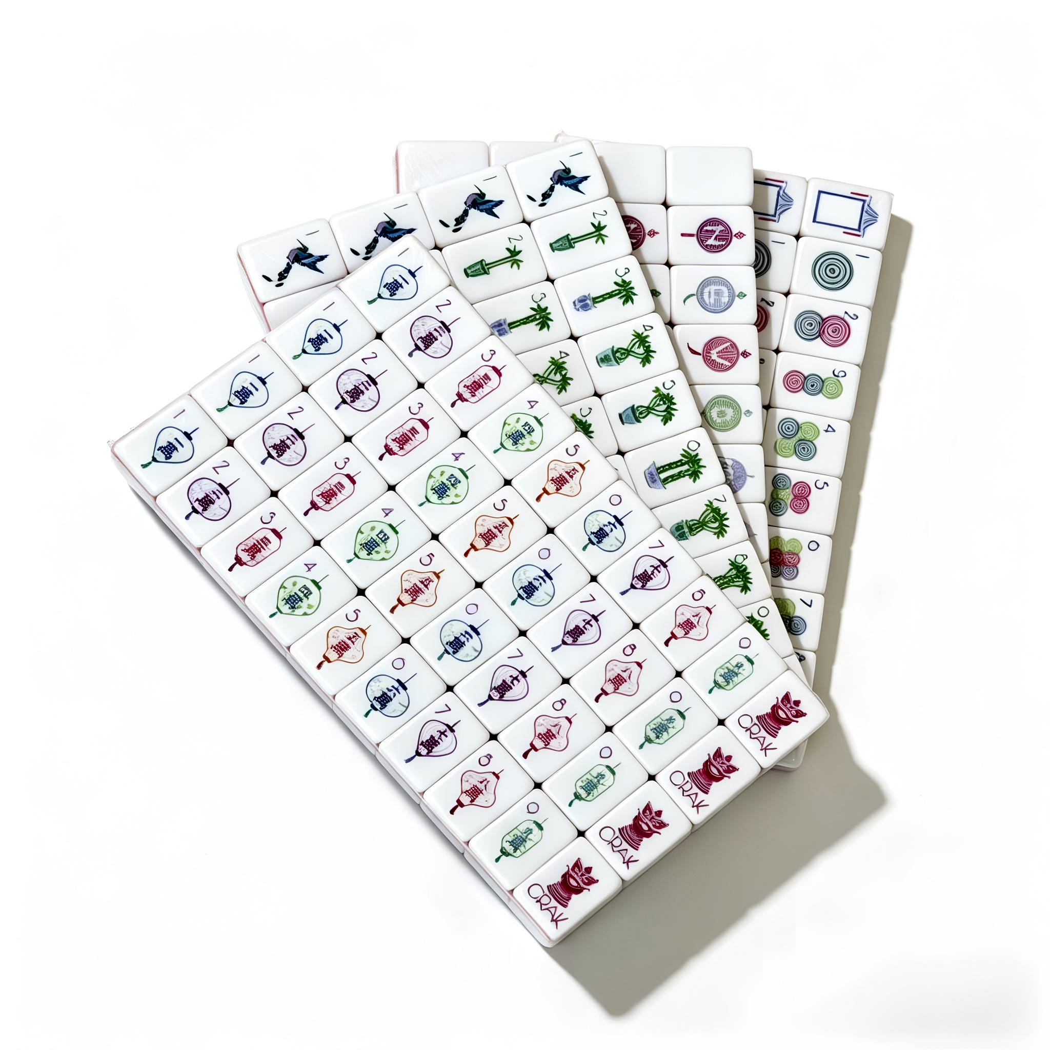 Full American Mahjong Set by USA Mahjong Co. with 166 heavyweight tiles featuring purple backs, including jokers and spares.