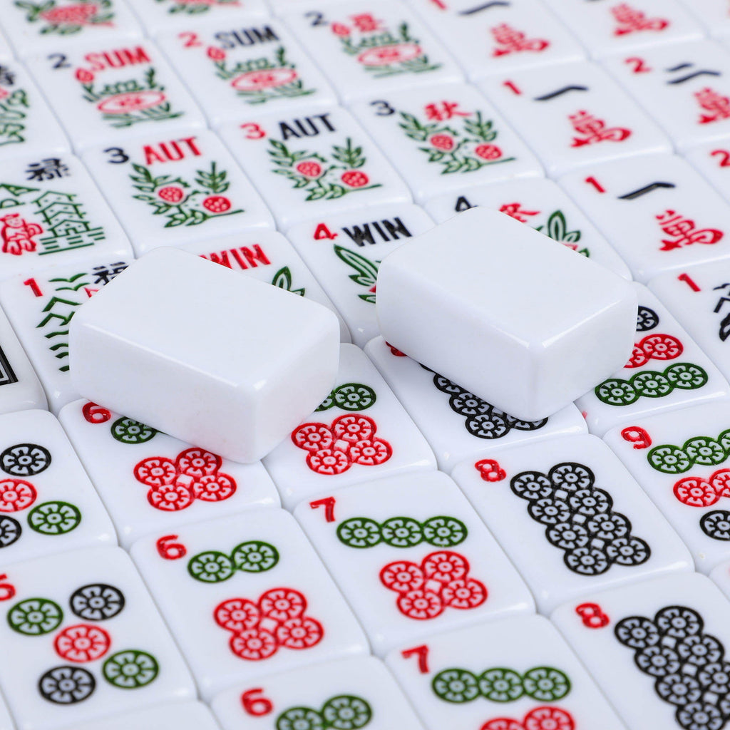 Standard American Mahjong Set with 166 white melamine tiles, featuring traditional designs, by USA Mahjong Co.