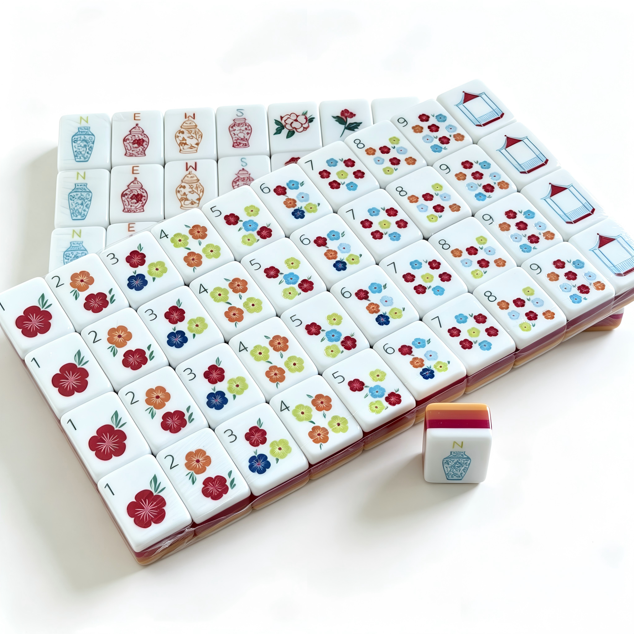 Honey Amber American Mahjong set by USA Mahjong Co. with 166 weighted tiles, warm caramel backs, floral jokers, and spares.
