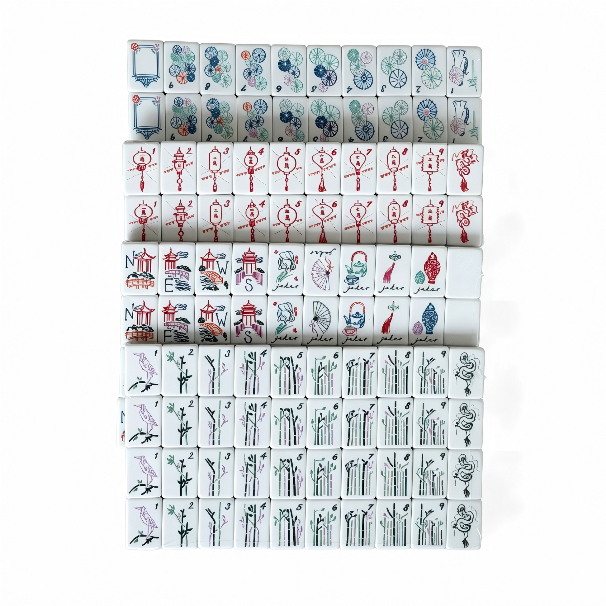 American Mahjong Set by USA Mahjong Co. featuring 166 jade-green tiles with marbled sage backs, including jokers and spares.