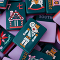Holiday Nutcracker NMJL Mahjong Tiles - Festive Green Tiles with Nutcracker Joker Gingerbread House and Rocking Horse Designs