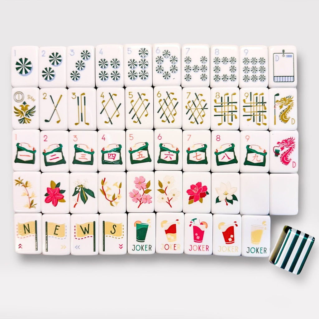 Fairways & Flowers | American Mahjong Set - 166 Tiles with Green Striped Backs