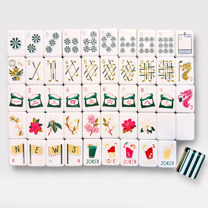 Fairways & Flowers | American Mahjong Set - 166 Tiles with Green Striped Backs