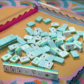 Coastal Mist NMJL American Mahjong Set - Mint Marbled Acrylic Tiles with Ocean-Themed Jokers and Layered Side Stripes