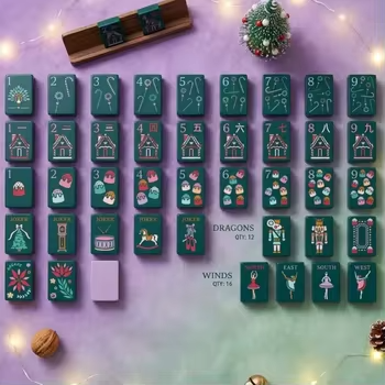 Christmas Mahjong Tile Details - Ballerina NEWS Winds Poinsettia Flowers Gingerbread Houses and Cupcake Dots