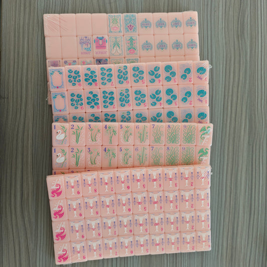 Pink Paris NMJL American Mahjong Set - Powder Pink Melamine Tiles with Parisian Joker and Floral Designs