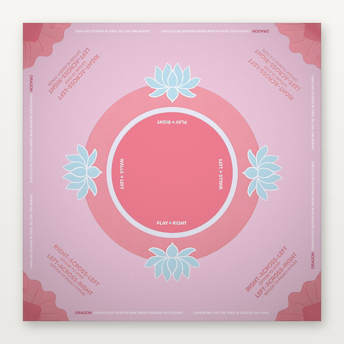 Pink floral American Mahjong mat by USA Mahjong Co., 800mm non-slip rubber with sacred lotus design, 3mm thick for stable play.