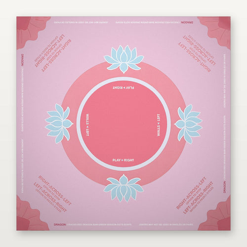Pink floral American Mahjong mat by USA Mahjong Co., 800mm non-slip rubber with sacred lotus design, 3mm thick for stable play.