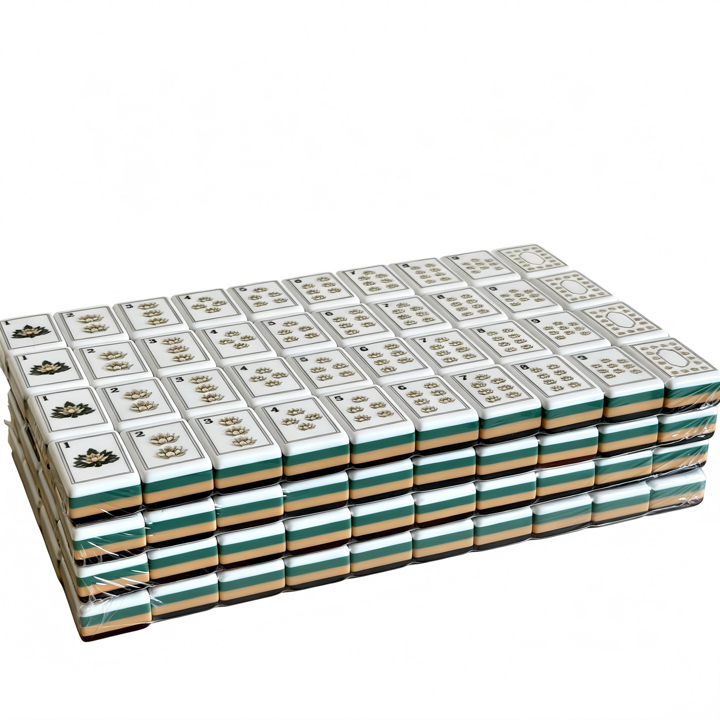 Side profile of 32g Crimson Tortoise Heritage American Mahjong tiles with vintage-inspired tortoise shell backs, luxurious marbled design.