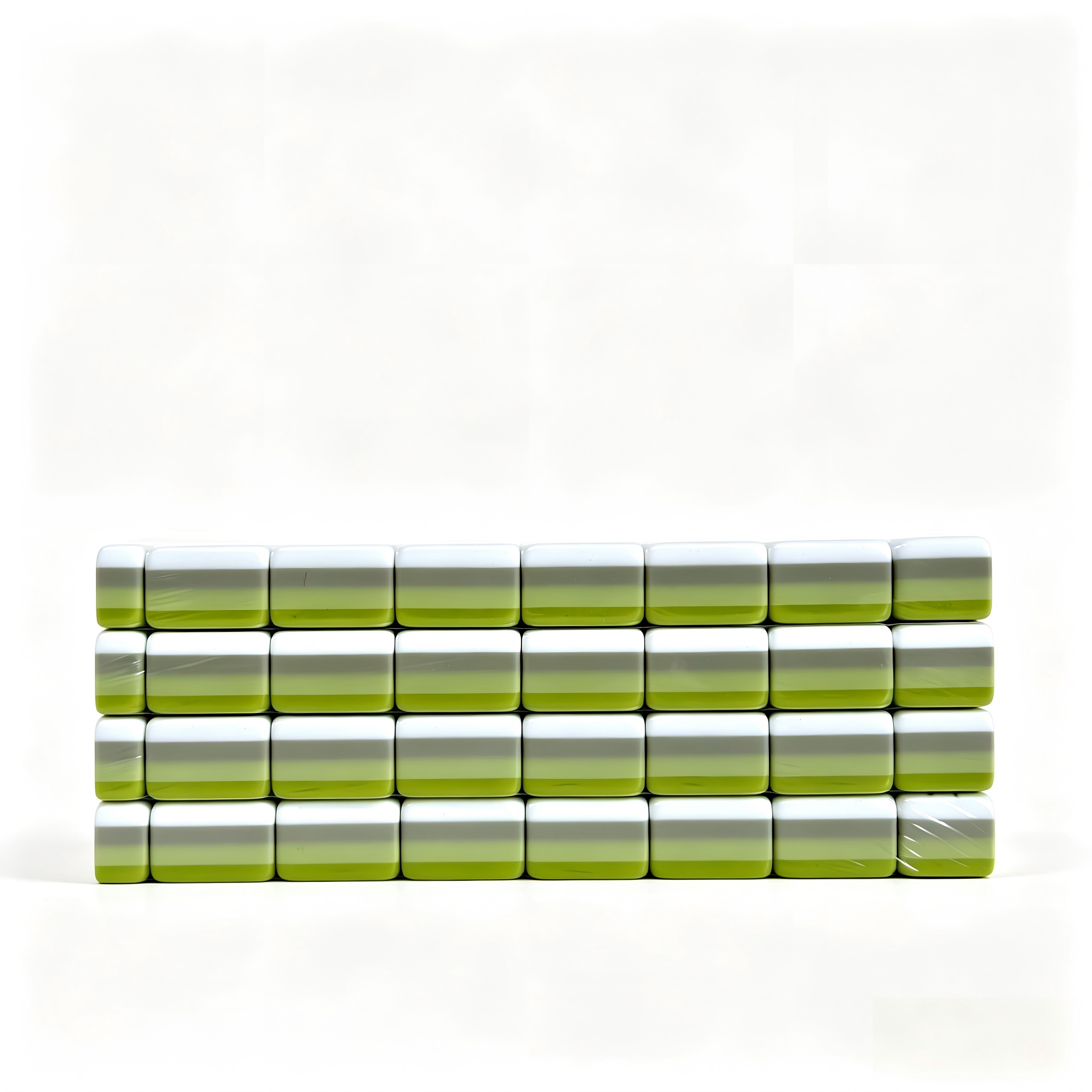 Side profile of 32g weighted Apple Mint Parfait American Mahjong set with green gradient acrylic tiles by USA Mahjong Co.