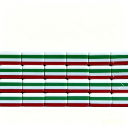Side profile of 32g Scarlet Empress American Mahjong tiles by USA Mahjong Co., featuring weighted acrylic tiles with bold ruby red backs.
