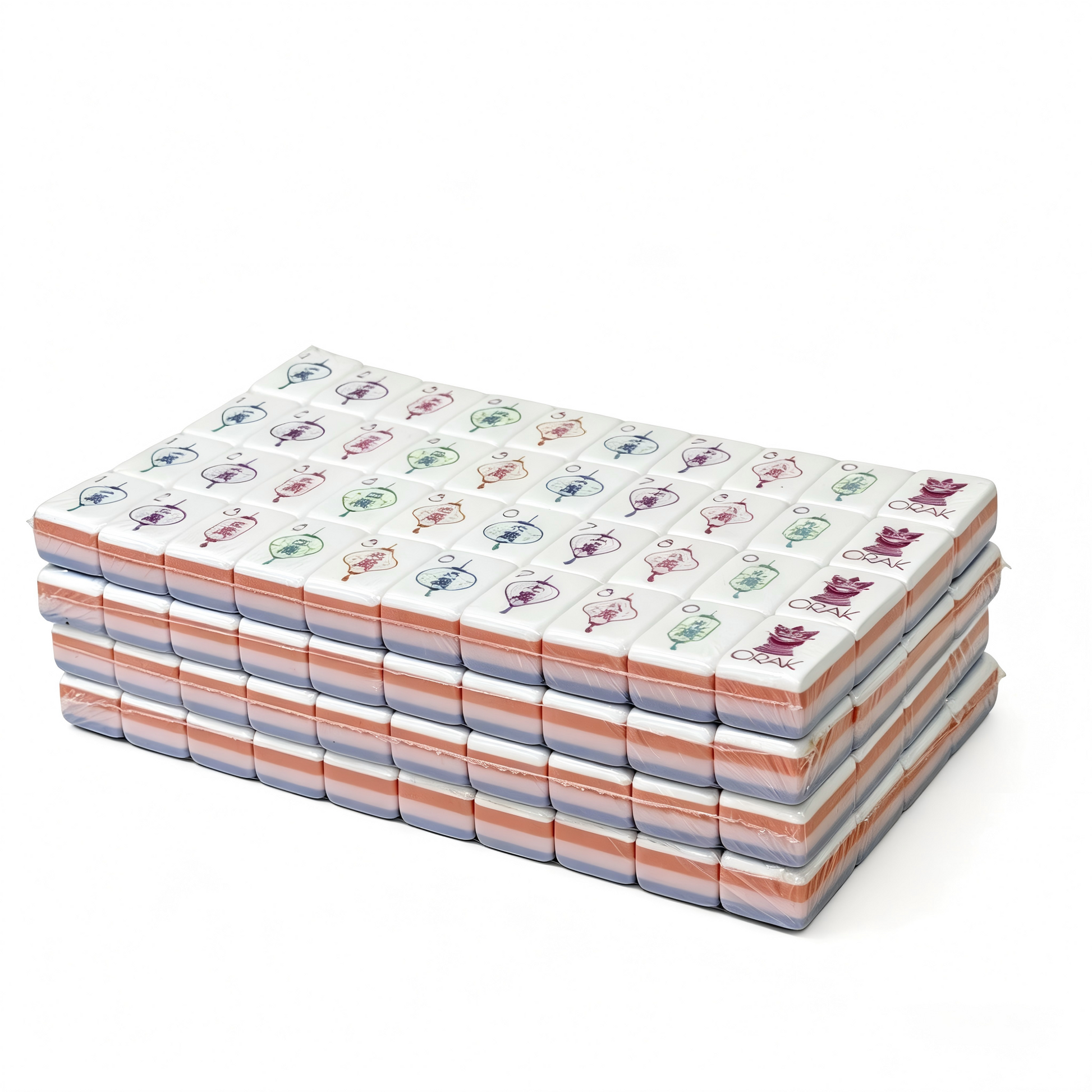 Side view of The Lavender Dream American Mahjong Set by USA Mahjong Co., featuring 32g heavyweight tiles with purple backs.