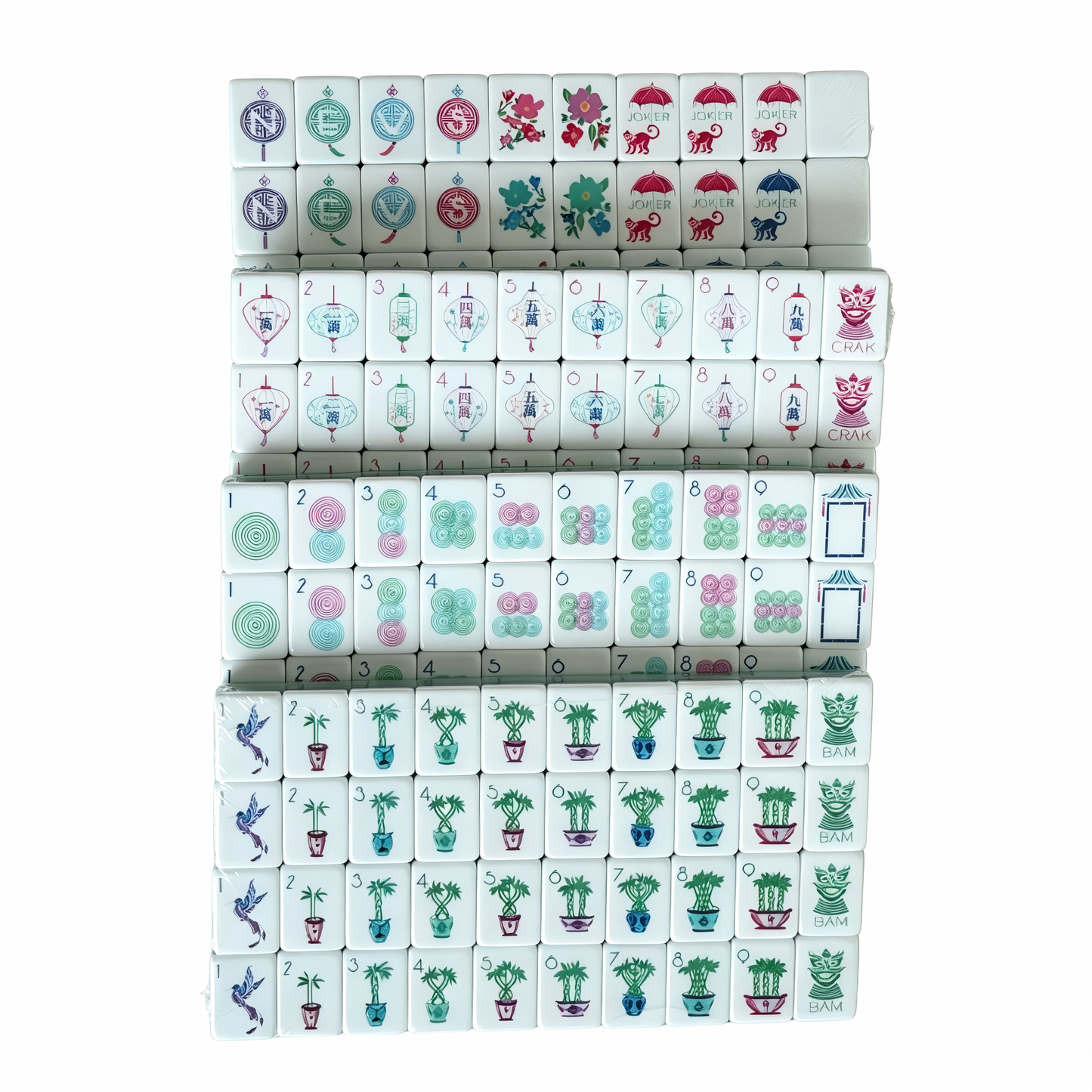 Heritage American Mahjong Set by USA Mahjong Co. with 166 teal-backed tiles, including 8 jokers and 4 spare tiles in a vibrant teal design.