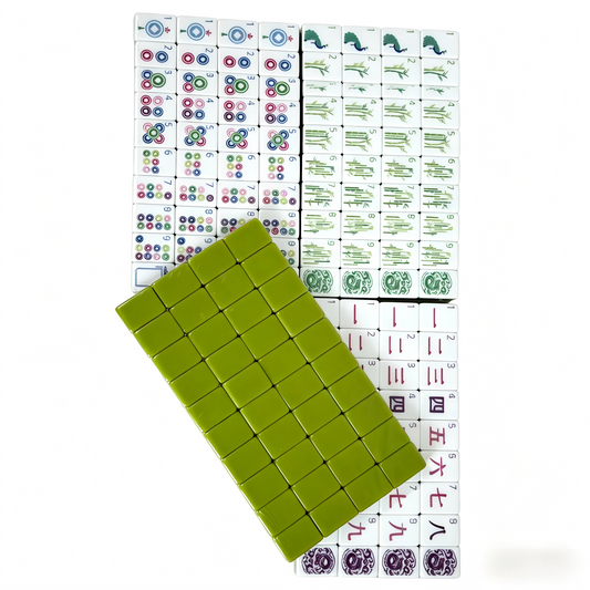 American Mahjong Set by USA Mahjong Co. featuring 166 acrylic tiles with quad-layer apple mint green design and green gradient backs.