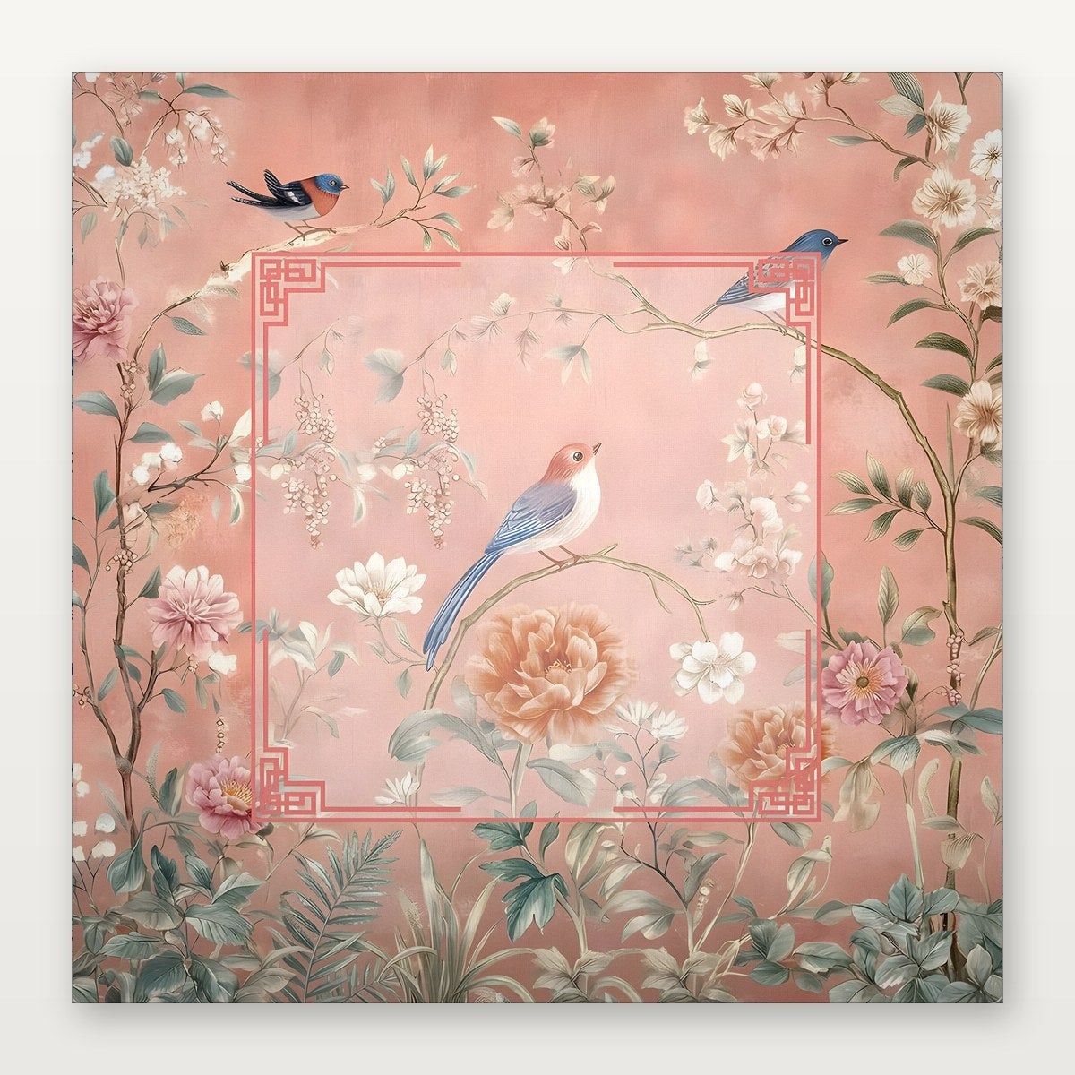 Pink floral Mahjong mat with blossom and peony designs, 800mm size, non-slip rubber surface for professional American Mahjong.