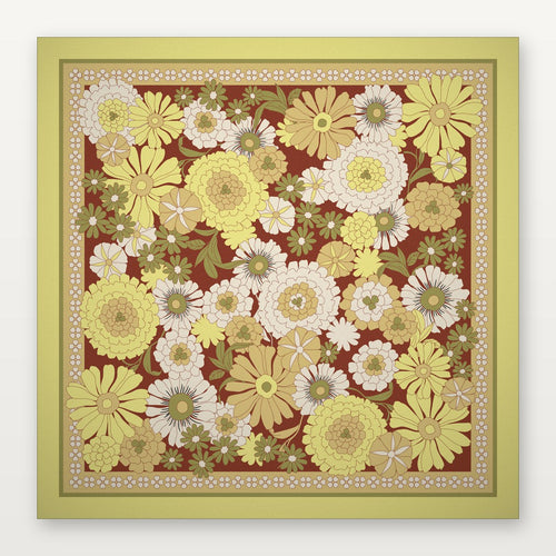 Yellow floral American Mahjong Mat by USA Mahjong Co., 800mm non-slip rubber mat with retro sunshine floral pattern.