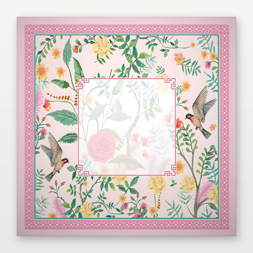 Pink floral American Mahjong Mat by USA Mahjong Co., 800mm non-slip rubber with spring sparrow design from Charleston Collection.